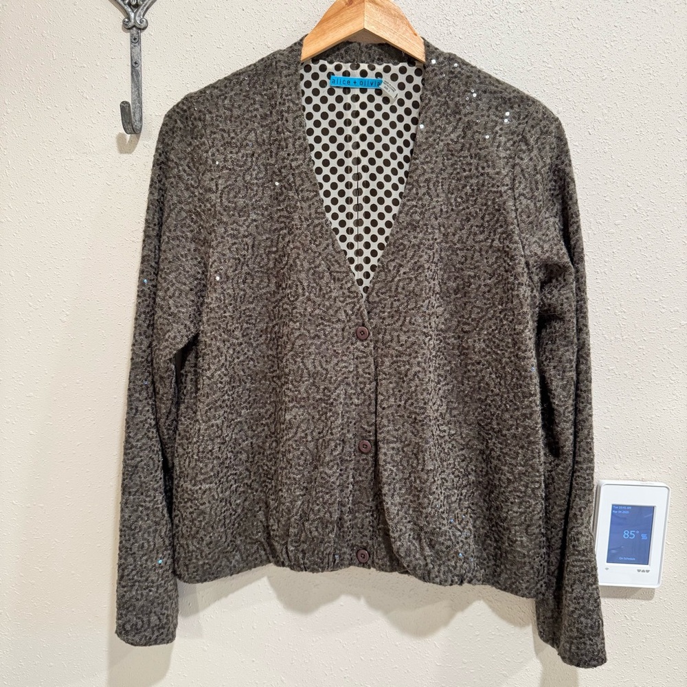 Alice + Olivia Trudy Short  Cardigan Sweater with Sequins L
